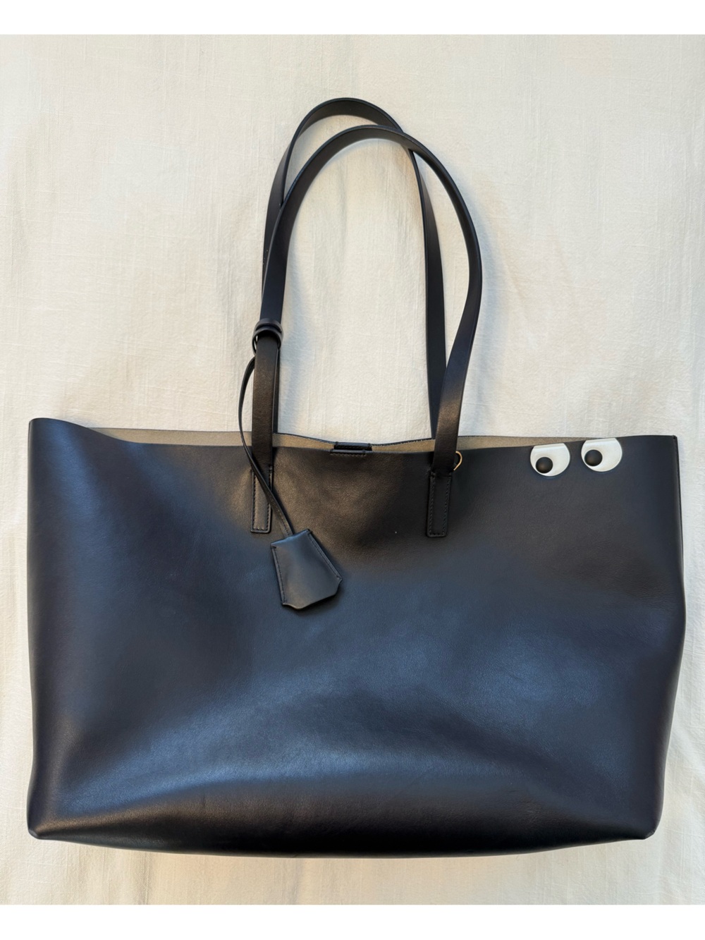 Anya Hindmarch Navy Leather Googly Eyes Tote Ebury Shopper II Handbag